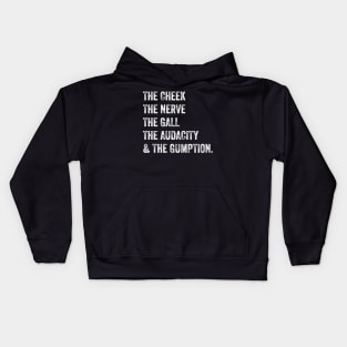 The Cheek, the Nerve, the Gall, the Audacity, and the Gumption Kids Hoodie